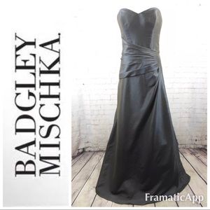 * BADGLEY MISCHKA grey draped strapless gown 5284